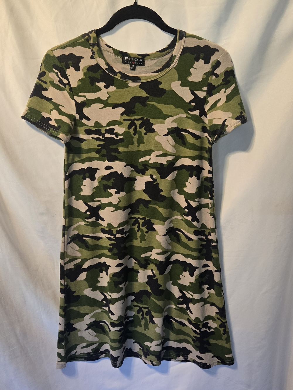 Poof! Green and Black Camo Short Sleeve T-Shirt Dress